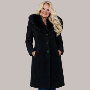 Black Dress Coat with Detachable Faux Fur Collar